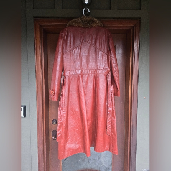 Vintage Genuine Leather & Fur Penny Lane Trench Coat - Picture 7 of 8